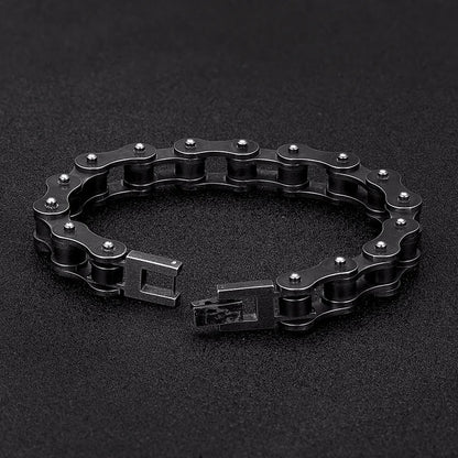 Gift for him: Men's rugged vintage black chain bracelet. Stainless steel link design for punk fashion & biker style.