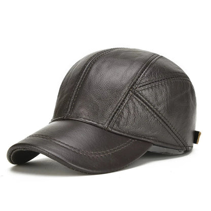 Adjustable men's mocha leather baseball cap. Vintage style headwear, perfect for a classic look.