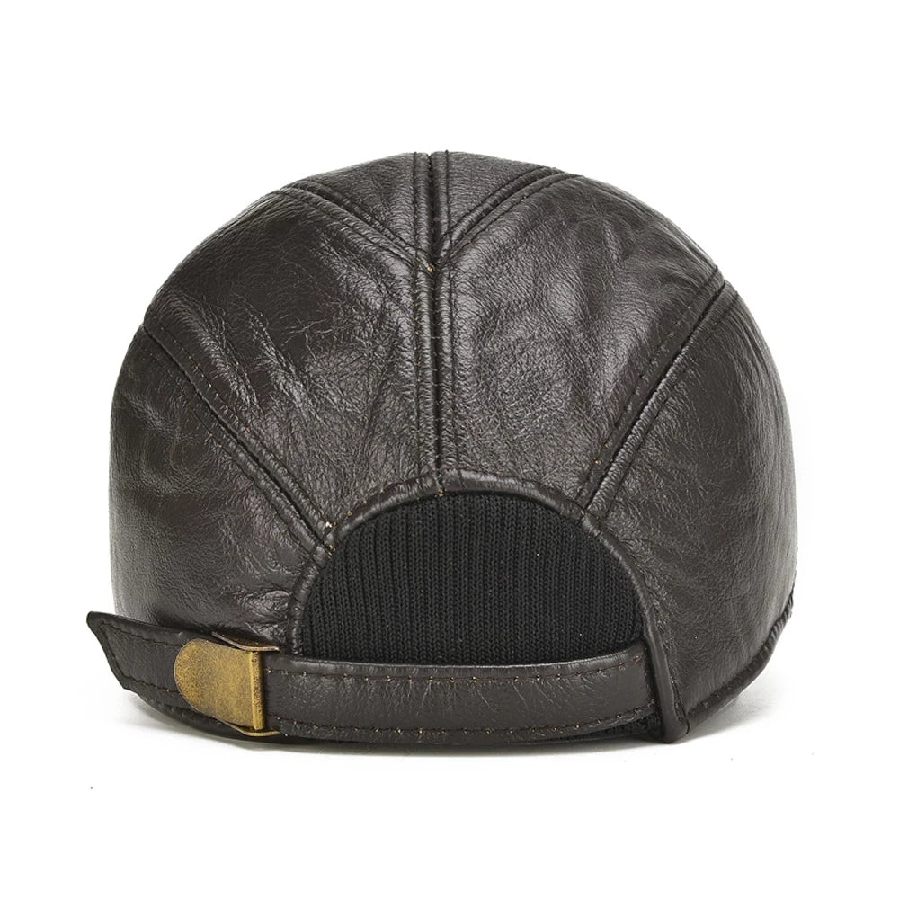 Durable men's leather baseball cap in vintage brown. Timeless style headwear for daily wear.