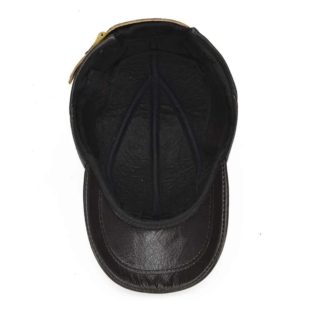 Men's vintage mocha leather cap. Adjustable and durable headwear for long-lasting timeless style.