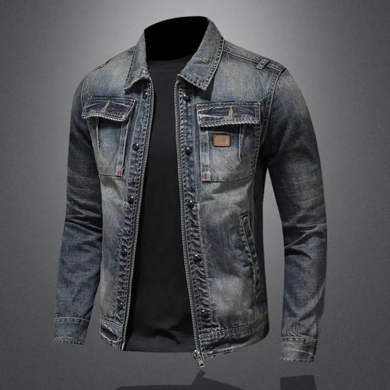 Men's retro denim jacket, timeless casual style. Versatile transitional outerwear for everyday fashion.