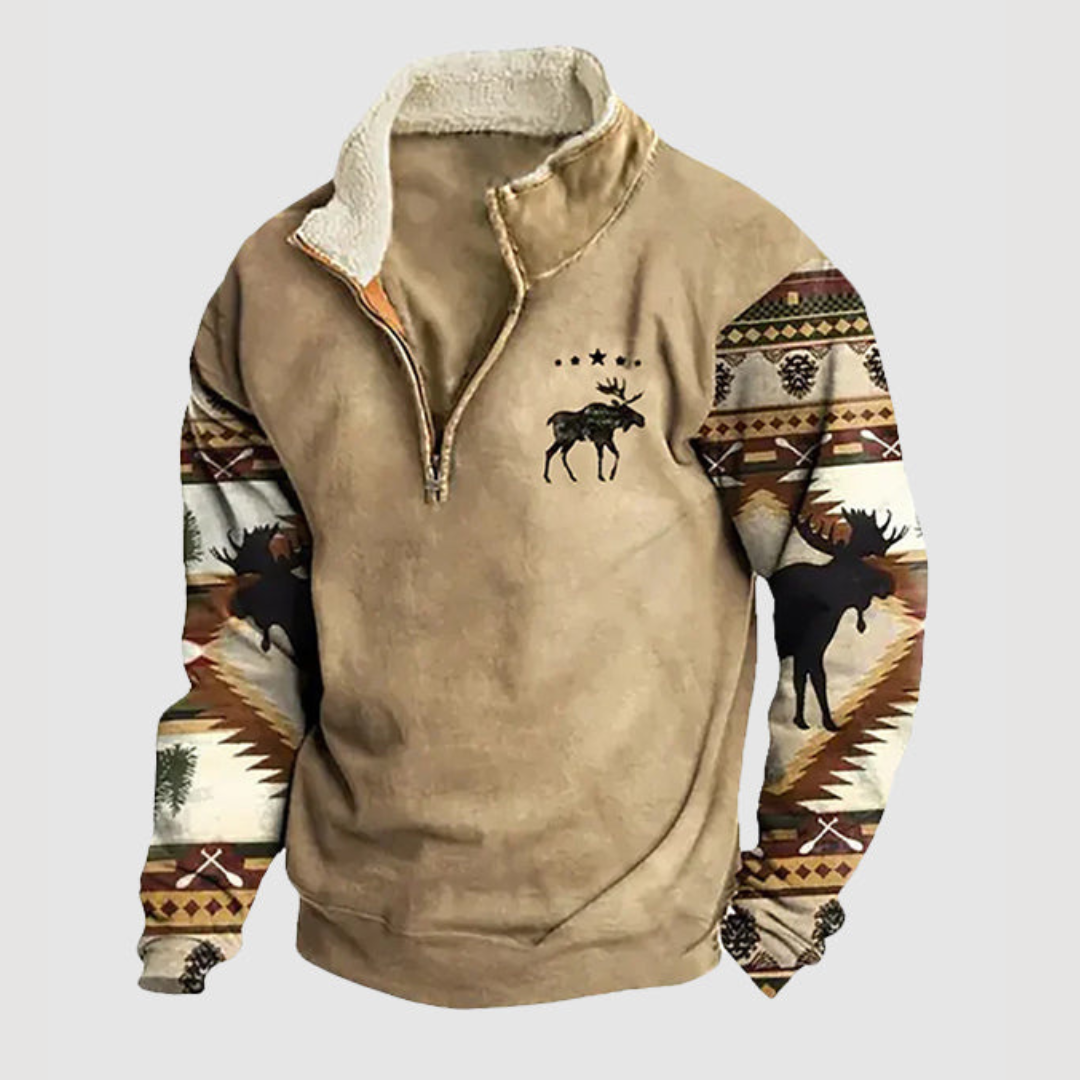 Men's vintage fleece zip jumper, warm winter pullover, perfect for casual style & comfort.