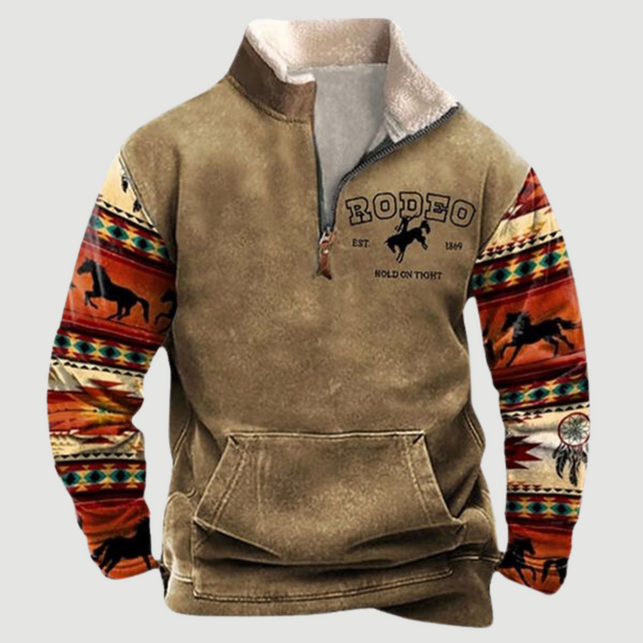 Stylish men's vintage fleece zip jumper, a cozy long-sleeve pullover for winter outfits.