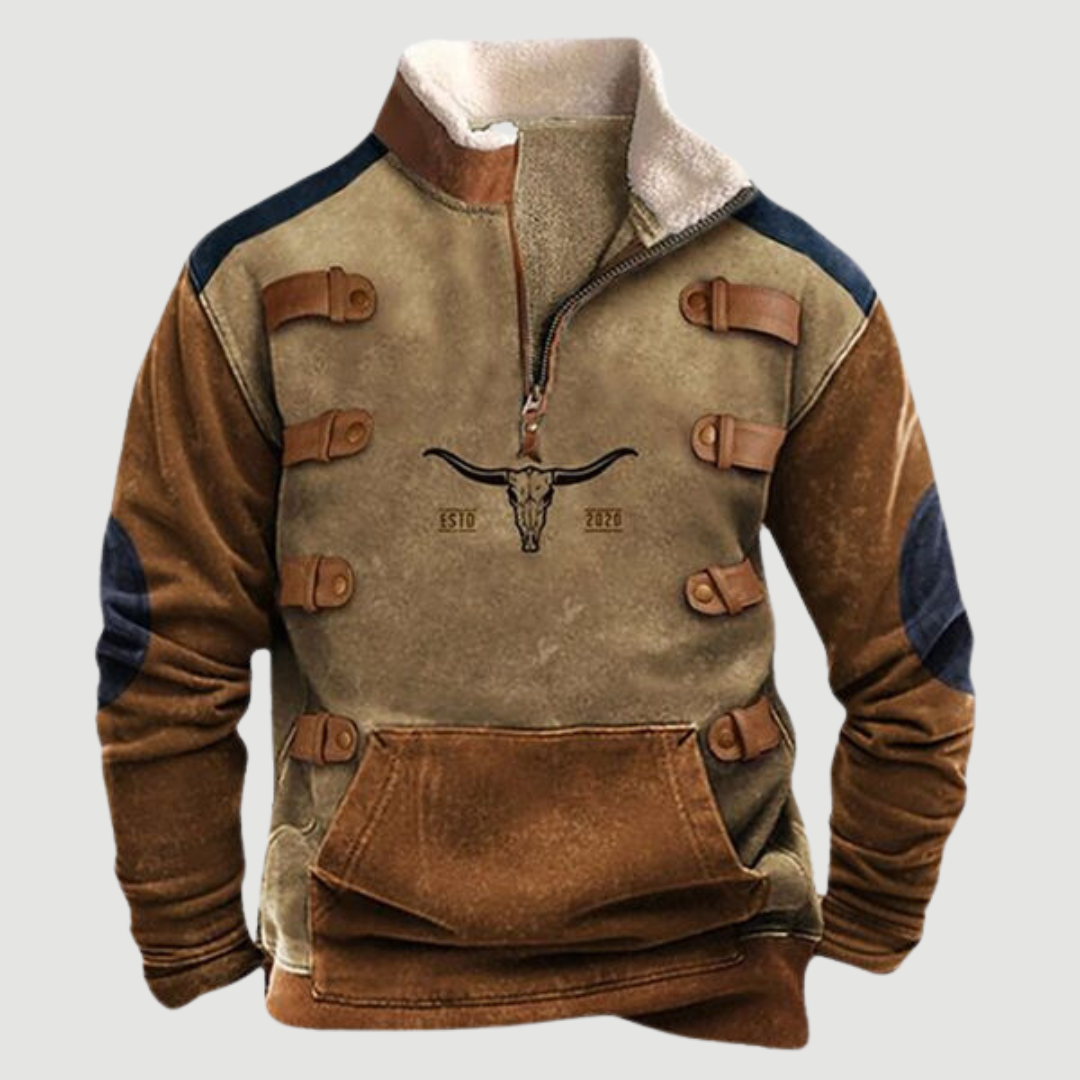 Men's casual vintage fleece zip jumper, ideal for winter layering & cold-weather comfort.