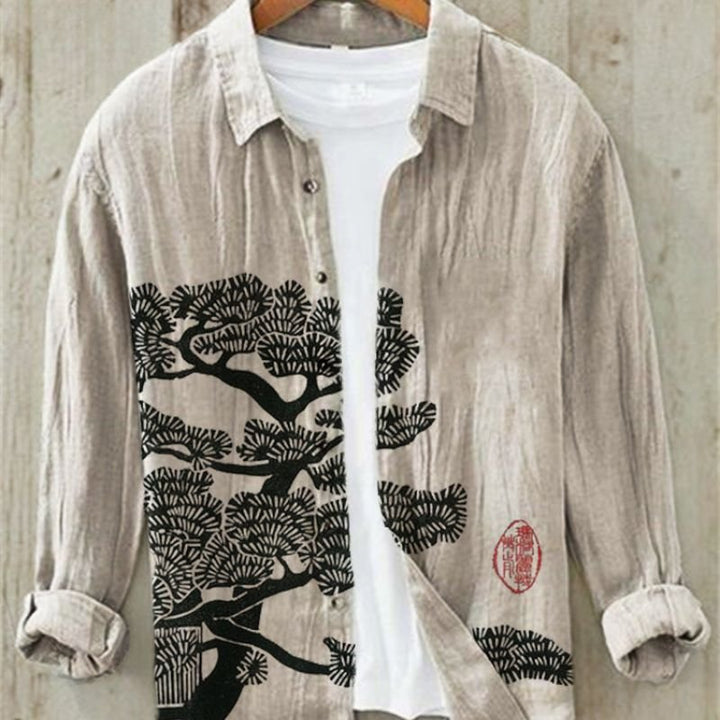 Men's unique style long sleeve top with iconic vintage Japanese Great Wave art print, a true statement piece.