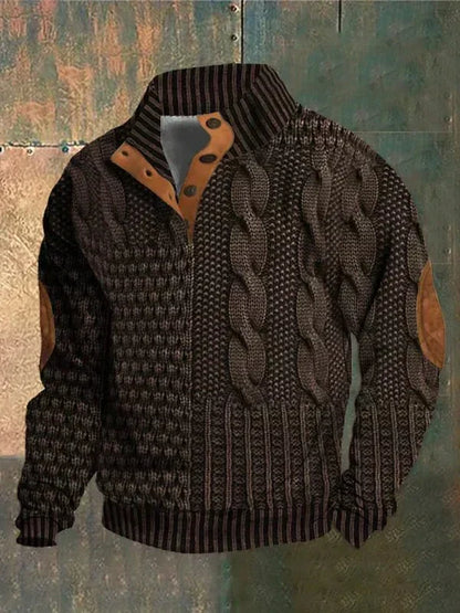 Warm men's vintage knit jumper in a retro style. Cozy long sleeve sweater, ideal for fall & winter fashion.