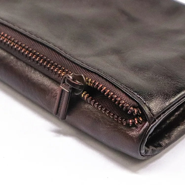 Artisan-crafted men's vintage leather bifold wallet, slim design, durable everyday accessory. Gift for him.