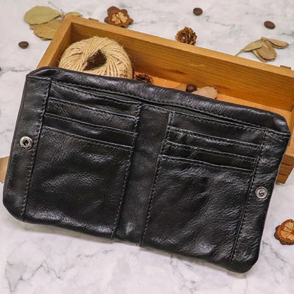 Versatile men's vintage leather bifold wallet, slim design, durable for any occasion. Everyday carry.
