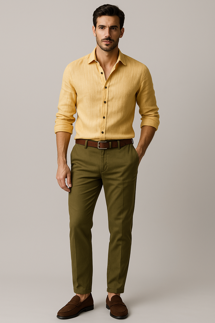Men's vintage long-sleeve button-up shirt, smart-casual style. Comfortable and versatile for everyday men's fashion.