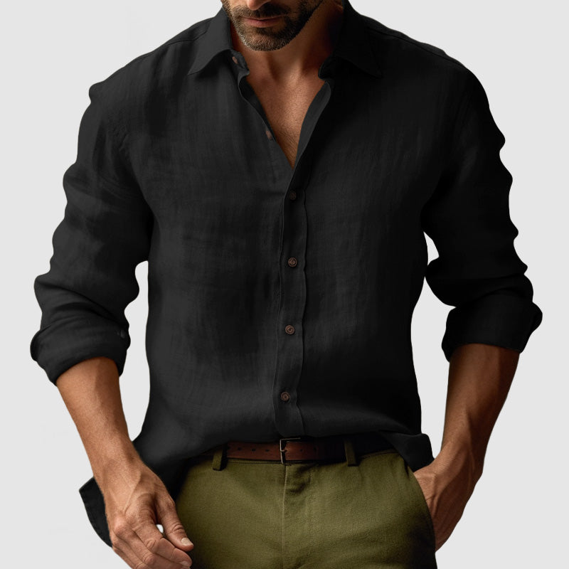 Classic men's vintage long-sleeve button-up shirt. Smart-casual everyday wear, comfortable and versatile men's fashion.