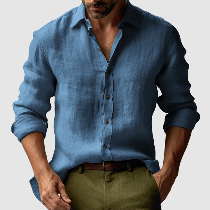 Versatile men's vintage long-sleeve button-up shirt for smart-casual & everyday fashion. Classic and comfortable.