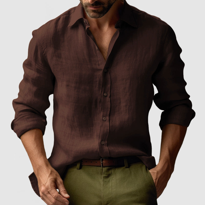 Back view: Men's vintage long-sleeve button-up shirt. Classic smart-casual style, comfortable and versatile.
