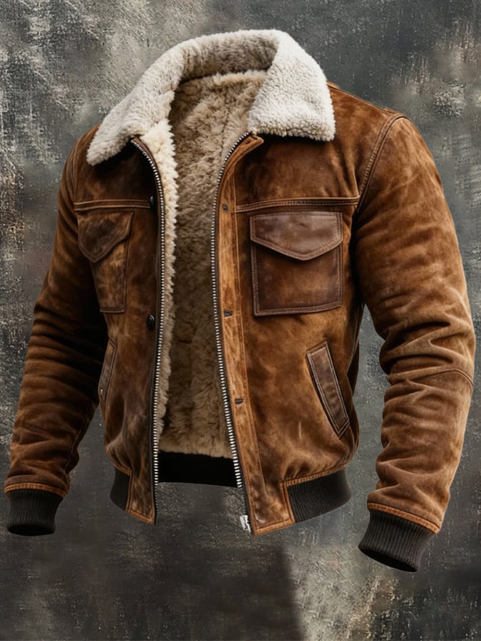 Men's vintage style sherpa lined jacket, perfect for warm, durable winter outerwear in cold weather.