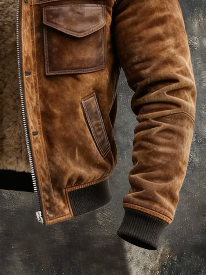 Durable men's vintage sherpa jacket, a stylish and warm casual coat for men's fashion in cold weather.
