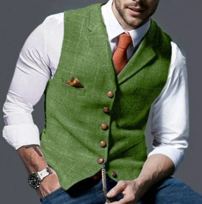 High-quality men's vintage button vest, offering a sophisticated look for timeless style & menswear.