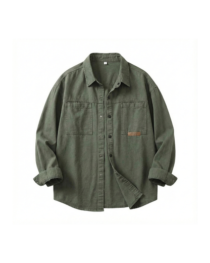 Men's vintage vibe cotton blend button-up shirt, long sleeve, perfect for casual retro fashion.