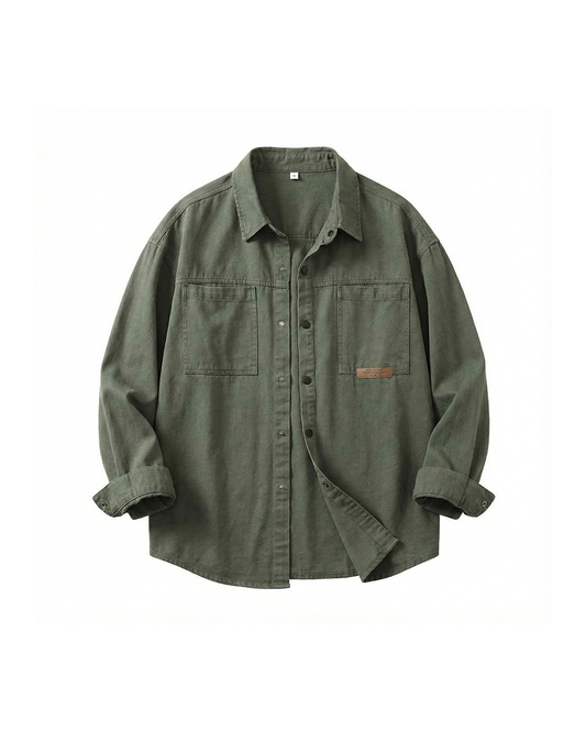 Men's vintage vibe cotton blend button-up shirt, long sleeve, perfect for casual retro fashion.