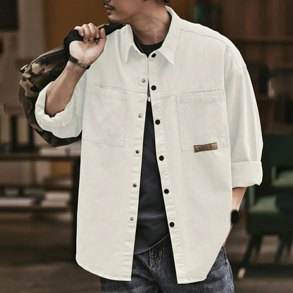 Versatile long sleeve cotton blend men's vintage shirt, perfect button-up for everyday casual retro wear.