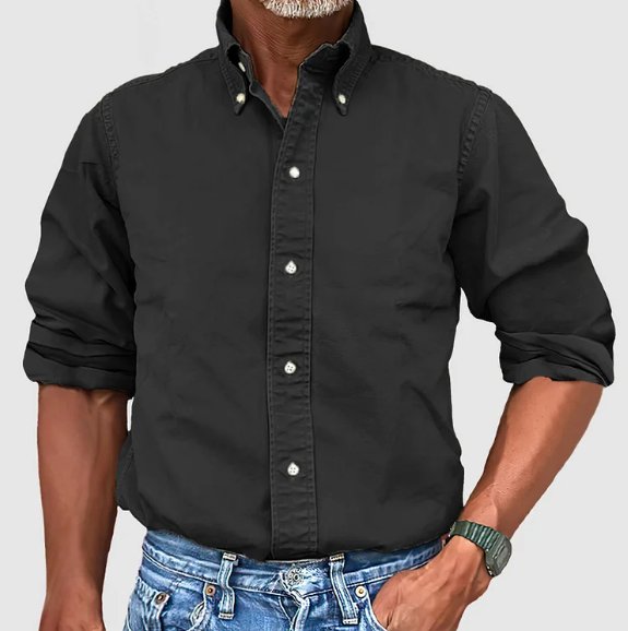 Stylish men's long sleeve button-down shirt with a unique vintage wash, perfect for everyday casual wear.