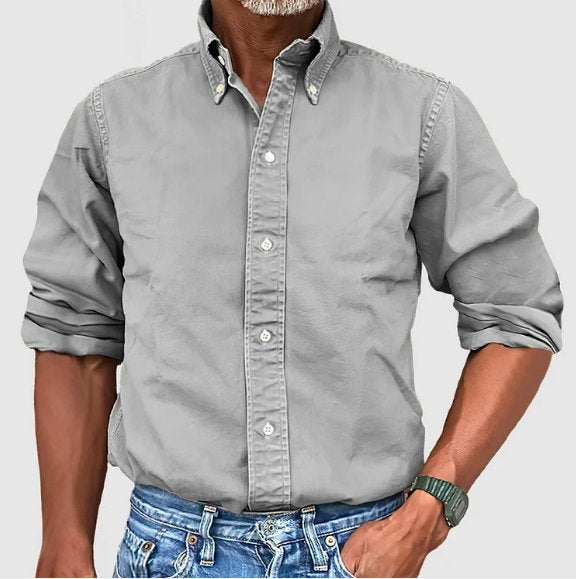 Men's long sleeve top, a vintage wash button-down shirt in relaxed fit for ultimate casual comfort & style.