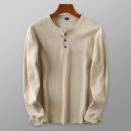 Men's waffle knit long sleeve crew neck shirt, ideal for casual everyday wear & versatile layering.