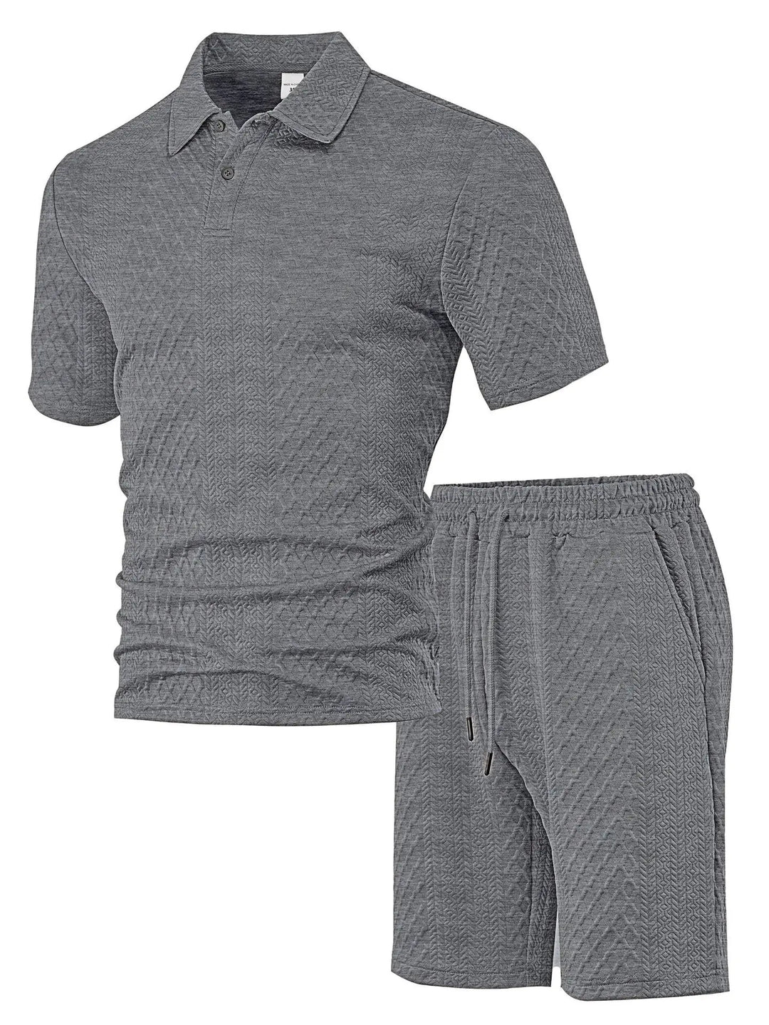 Stylish men's waffle polo shirt, part of a breathable two-piece set. Perfect for summer fashion.