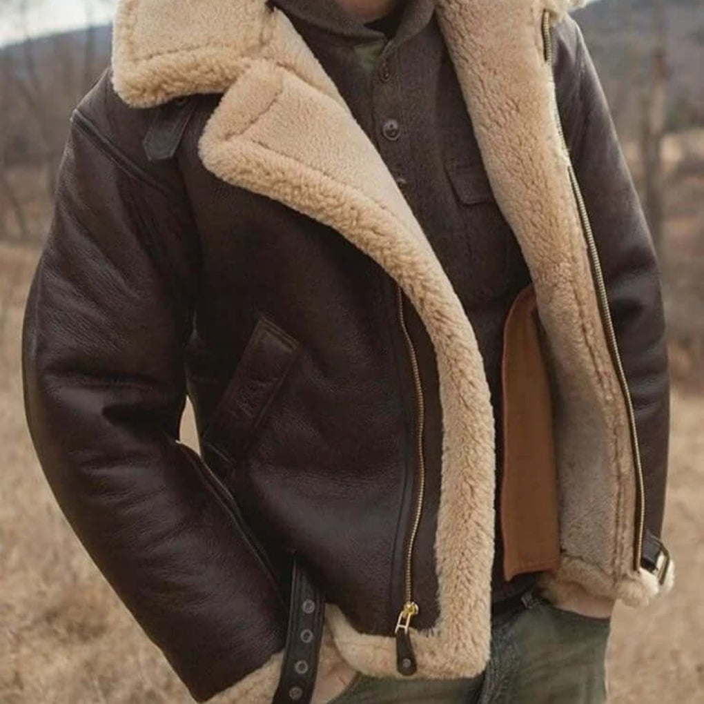 Men's warm aviator winter jacket with classic style, perfect for cozy fall & heavy-duty cold weather outerwear.