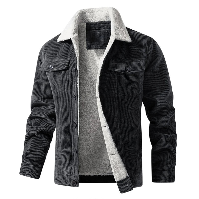 Cozy men's winter jacket with collar, providing ultimate warmth and comfort for cold weather.