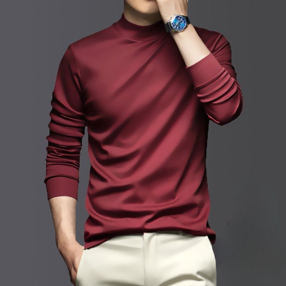 Cozy men's long sleeve top for winter. Warm, breathable, & comfortable polyester perfect for cold weather apparel.