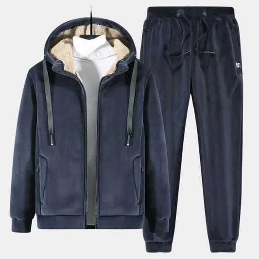 Men's warm cotton cashmere blend two-piece lounge set. Soft, comfy, ideal for casual wear.