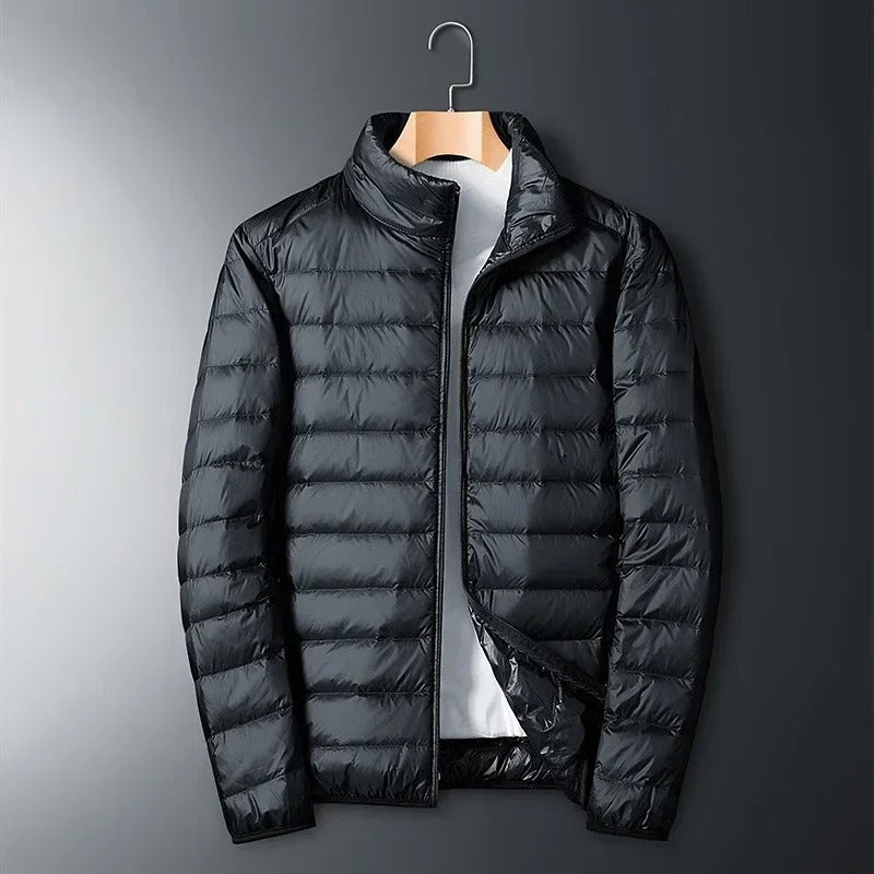 Men's warm insulated thermal jacket for winter adventures. Essential cold weather gear.