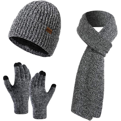 Men's complete winter protection set: Victor knit beanie, scarf & gloves.