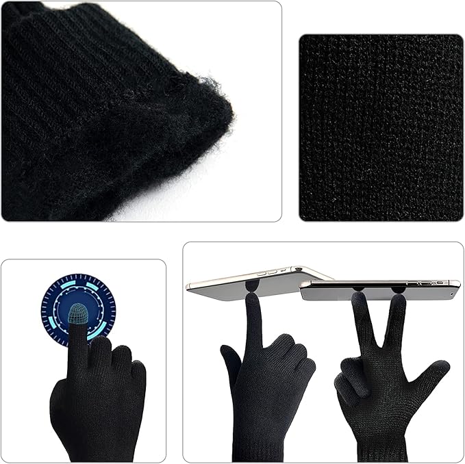 High-quality men's warm knit beanie, snug scarf & functional touchscreen gloves.