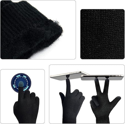 High-quality men's warm knit beanie, snug scarf & functional touchscreen gloves.