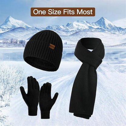 Men's Victor winter knit set: beanie, scarf & gloves. Designed for maximum warmth.