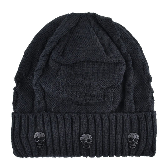 Men's warm knit skull cap beanie with metallic accents. Perfect winter hat for edgy style.