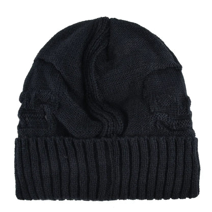 Versatile men's warm knit skull cap beanie with unique metallic accents. Essential winter hat for edgy looks.