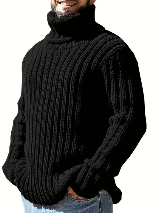 Men's warm knitted wool blend roll neck jumper, ideal for winter comfort and style.