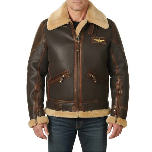 Men's warm pilot jacket, classic aviator style. Stylish winter outerwear, perfect for cold weather and men's fashion.