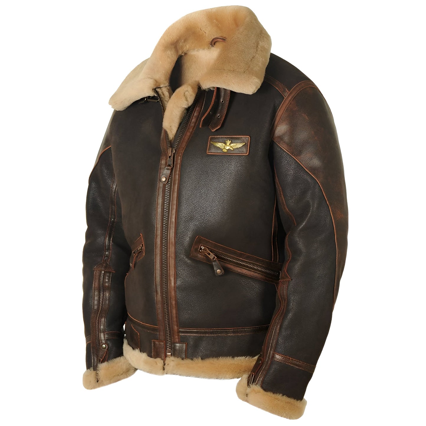 Classic men's aviator jacket, warm pilot coat with zipper. Stylish winter outerwear for men's casual everyday wear.