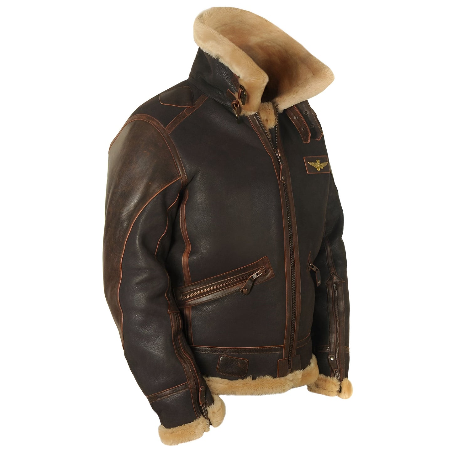 Rugged men's pilot jacket, classic aviator style. Warm winter coat, stylish and casual outerwear for men's everyday wear.