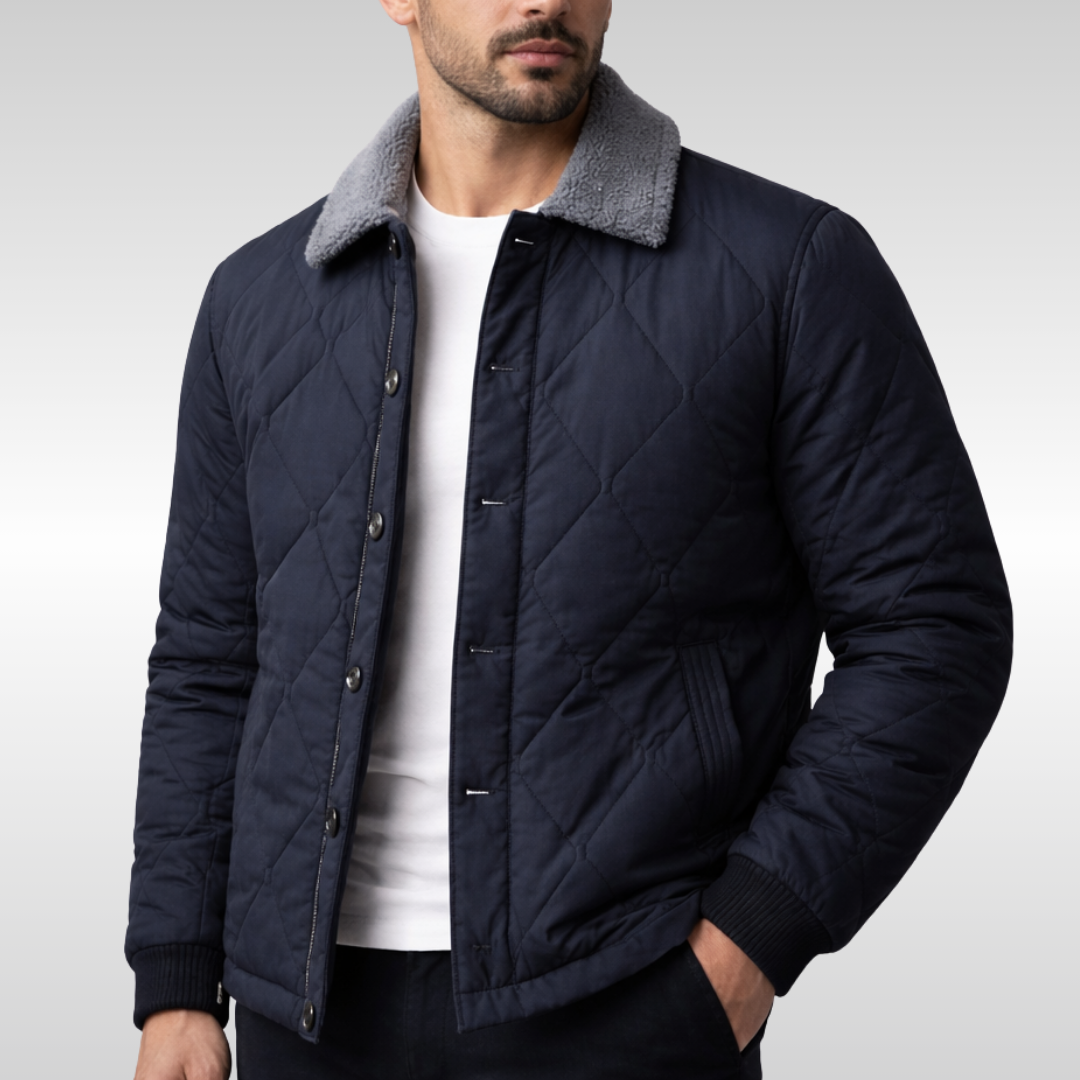 Men's warm quilted jacket, stylish & weather-resistant. Ideal for casual winter outerwear.
