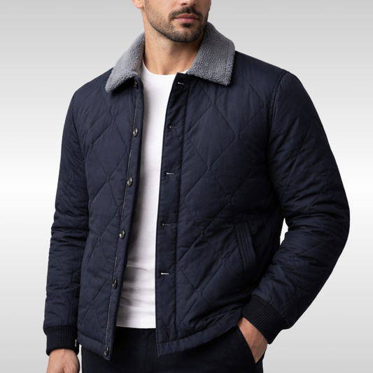 Men's warm quilted jacket, stylish & weather-resistant. Ideal for casual winter outerwear.