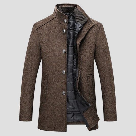 Men's warm quilted stand collar coat in modern style, perfect for winter.