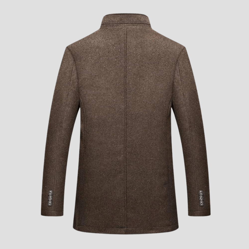 Stylish men's navy blue quilted stand collar casual winter coat for cold weather.