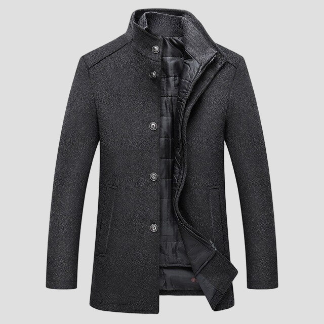 Warm men's quilted stand collar winter coat with a sleek, modern design.