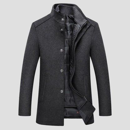 Warm men's quilted stand collar winter coat with a sleek, modern design.