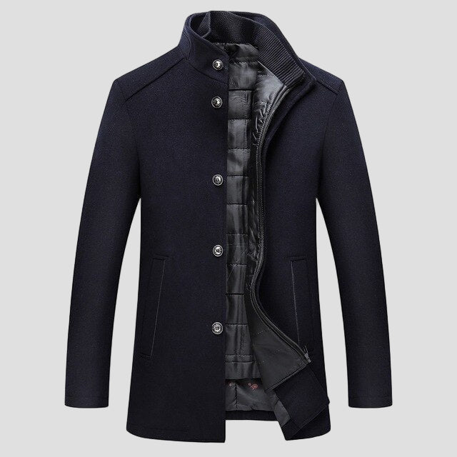 Modern men's grey quilted stand collar coat, comfortable and stylish for daily wear.