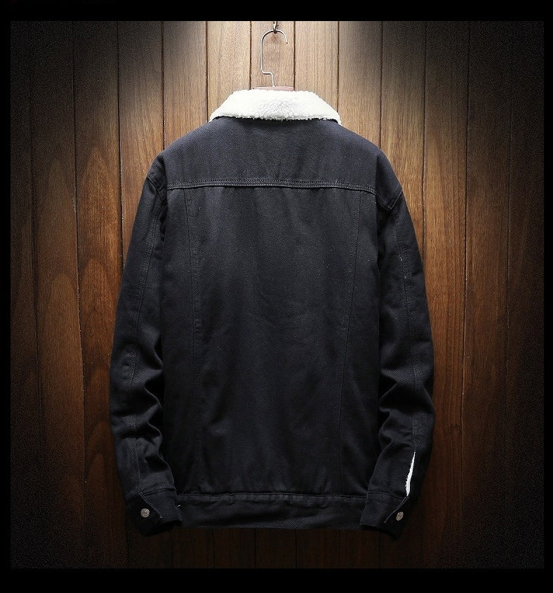Samuel fleece-lined denim jacket for men, a warm retro style. Classic button-front casual outerwear.