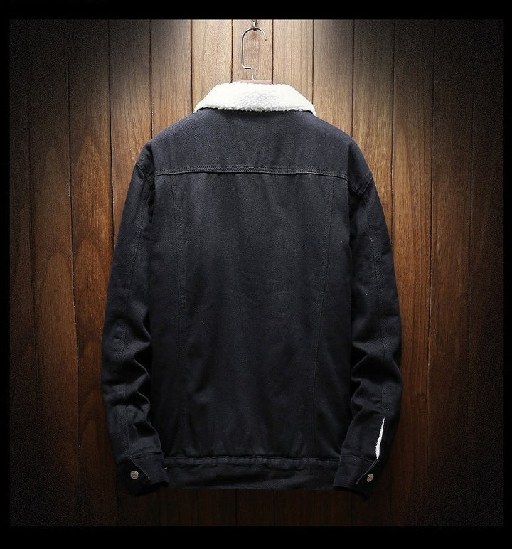 Samuel fleece-lined denim jacket for men, a warm retro style. Classic button-front casual outerwear.